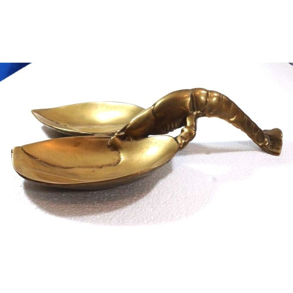 13" Lobster Brass Trinket Candy Dish Ashtray Spoon Rest Nautical Ocean Beach Vtg - Picture 4 of 13
